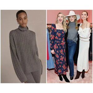 💕FAVORITE DAUGHTER💕 Masha Cable Knit Turtleneck Sweater Storm Cloud Grey L NWT